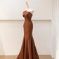 Brown Satin Elegant Long Mermaid Tulle Prom Dress Evening Dress Party Dress nv4752
