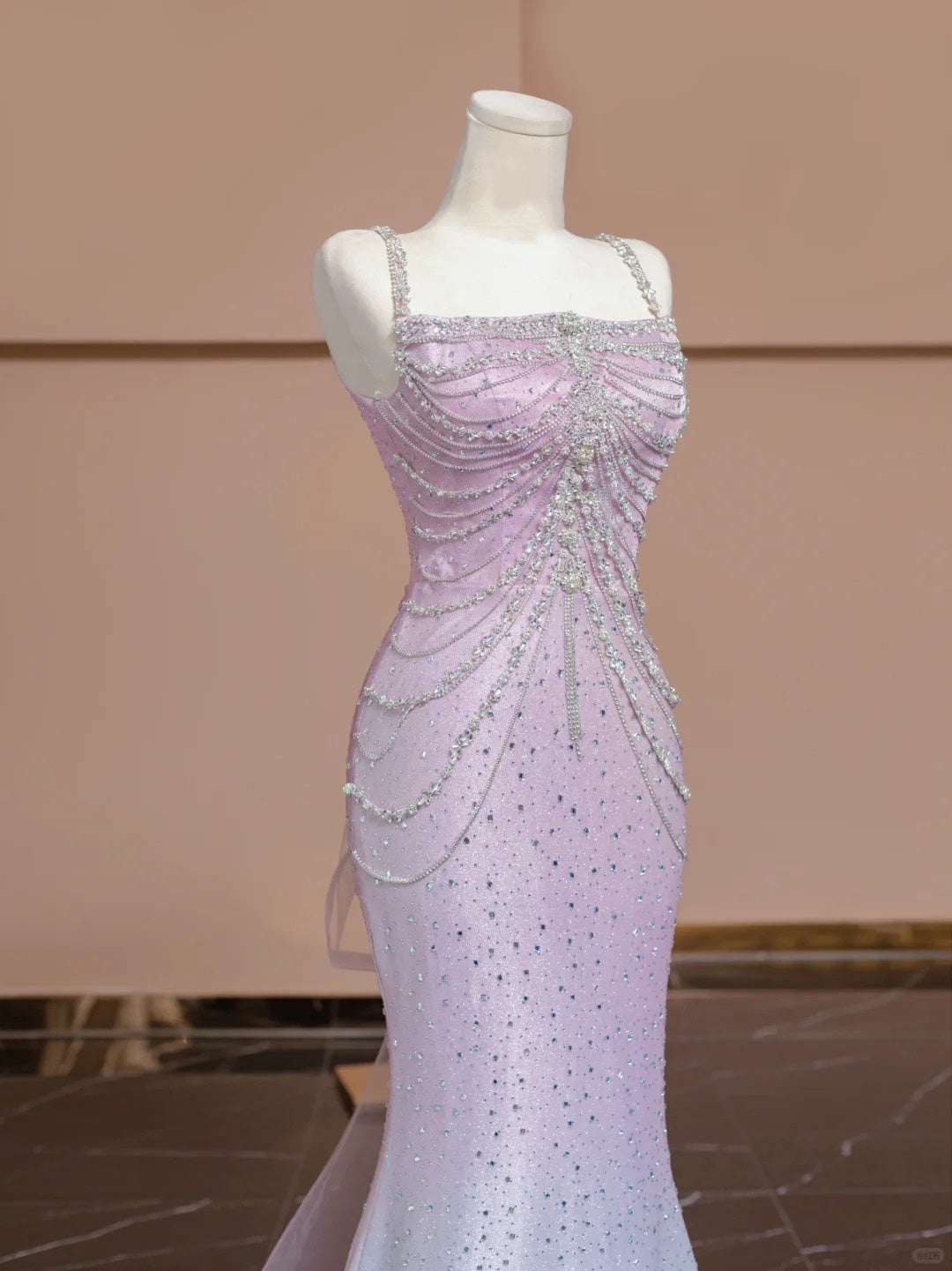 Blue Pink Glitter Beaded Ombre Long Tulle Mermaid Bodycon Floor Length Ball Gown Evening Gown Party Dress nv5054