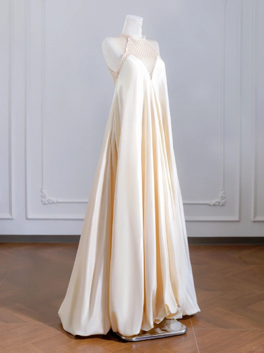 Champagne Fashion Strap Long Satin Prom Dress Evening Dress Party Dress nv4960