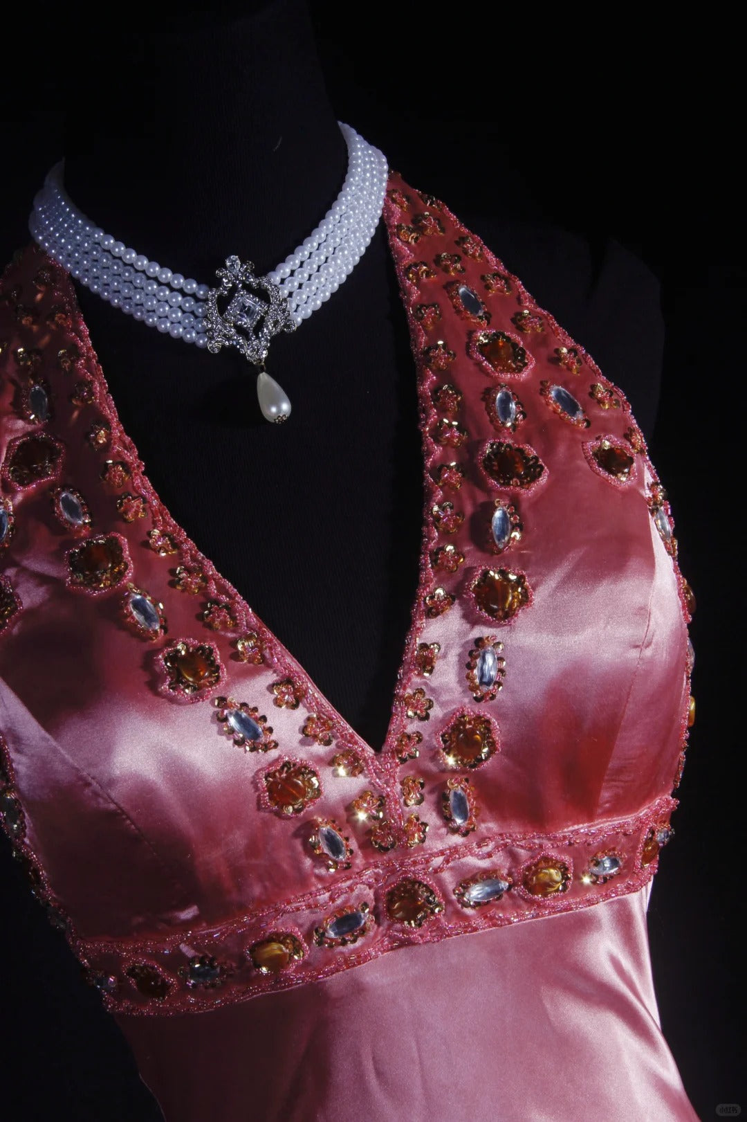 Pink exquisite beaded retro fashion long satin prom dress party dress nv5210