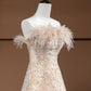 Sweet champagne feather dress beading elegant fashion long tulle Prom Dress evening dress party dress nv4749