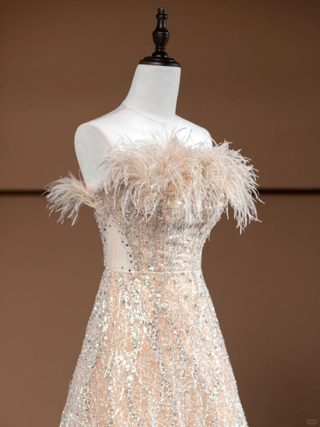 Sweet champagne feather dress beading elegant fashion long tulle Prom Dress evening dress party dress nv4749