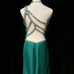 Green rhinestone beads elegant long satin Prom Dres evening gown nv4930