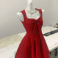 Red Fashion Sweet Bow Short Satin Homecoming Dress Prom Dress Birthday Dress nv4526