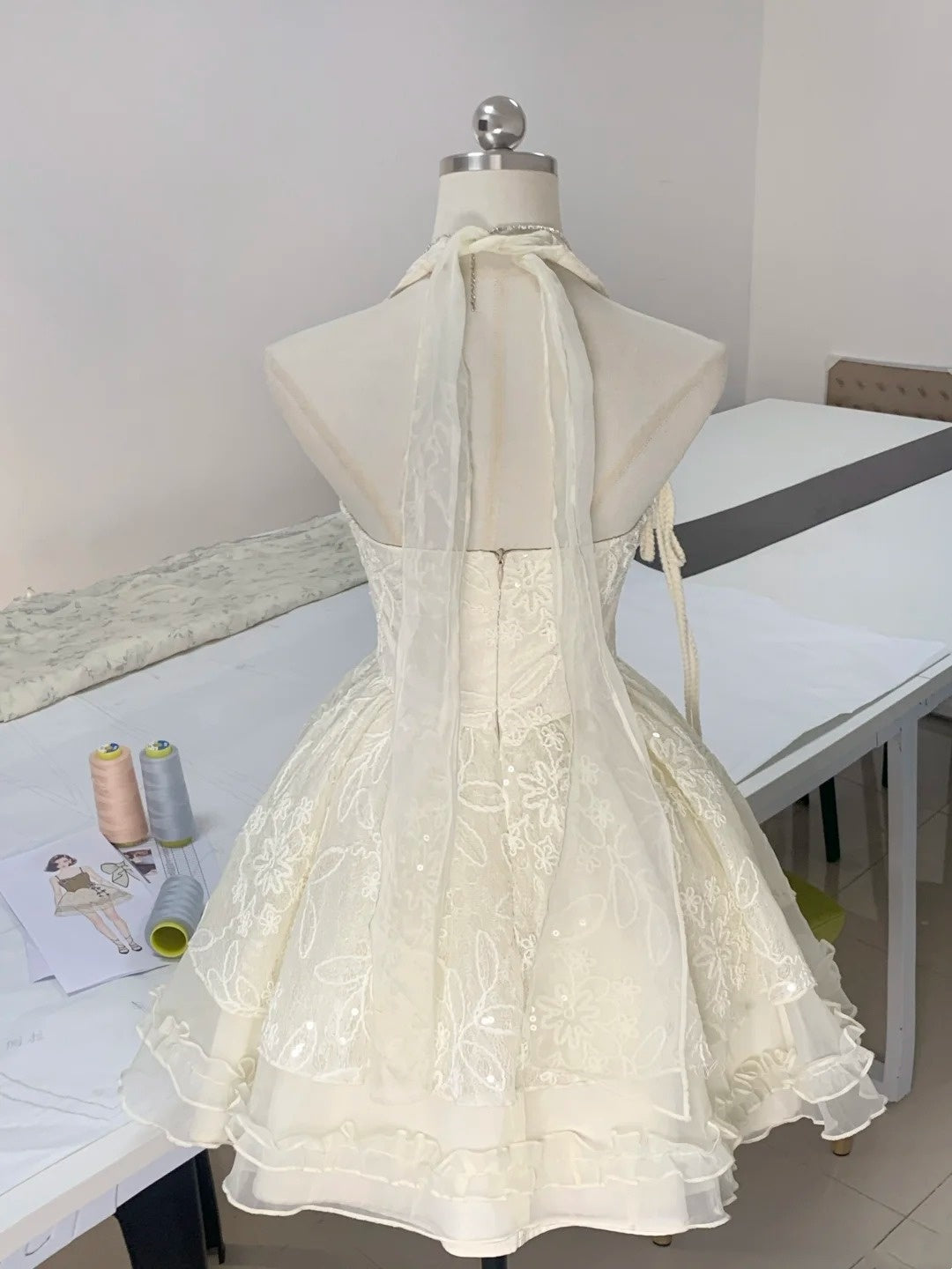 Ivory White Floral Lace Sweet Short Homecoming Dress Prom Dress Birthday Dress nv4524