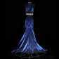 Blau Wunderschöne Elegante Mode Exquisite Edelstein Perlen Lange Meerjungfrau Schlank Satin Ballkleid Abendkleid Ballkleid nv3872