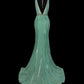 Mintgrünes, elegantes V-Ausschnitt-Kleid mit langem Meerjungfrau-Schlank-Fischschwanz-Rock aus Satin mit bodenlanger Schleppe, Ballkleid, Abendkleid, Partykleid, Abschlussballkleid nv3861
