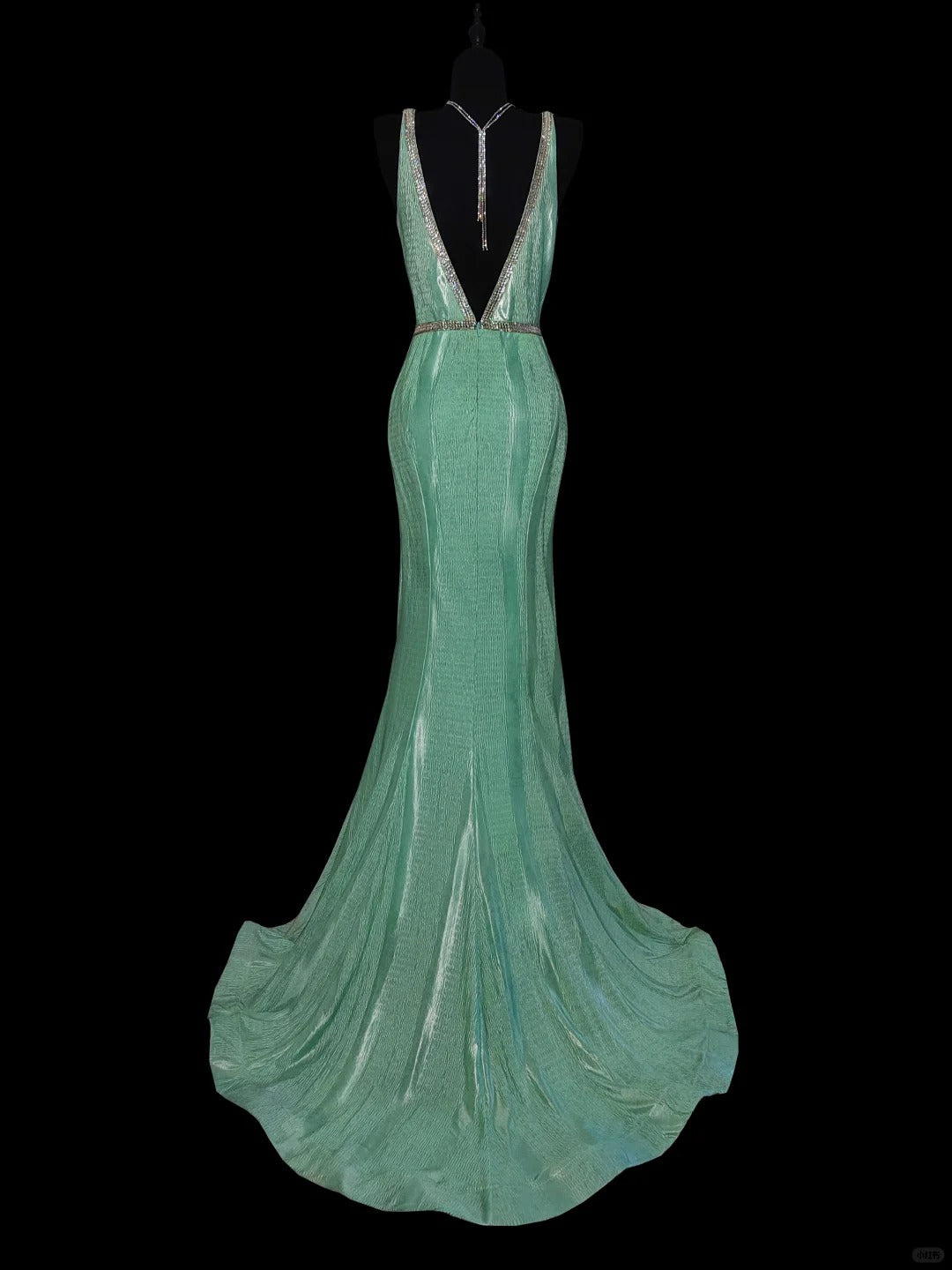 Mintgrünes, elegantes V-Ausschnitt-Kleid mit langem Meerjungfrau-Schlank-Fischschwanz-Rock aus Satin mit bodenlanger Schleppe, Ballkleid, Abendkleid, Partykleid, Abschlussballkleid nv3861