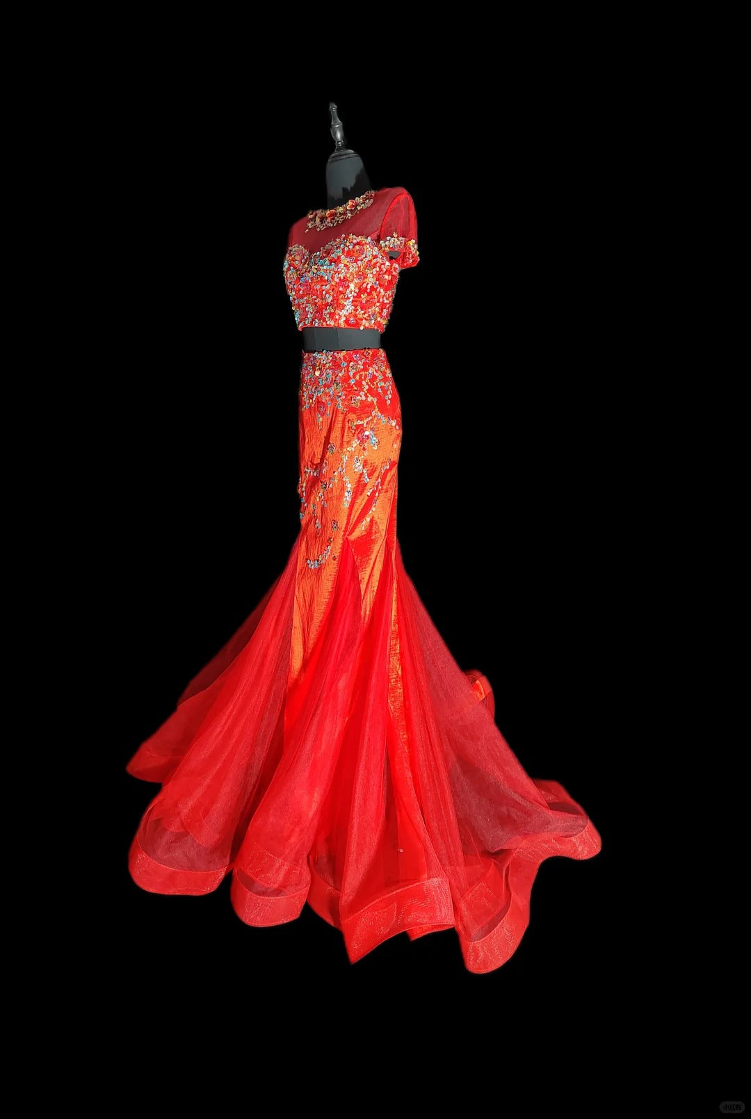 Red Gorgeous Vintage Elegant Exquisite Beaded Short Sleeve Long Mermaid Mermaid Dress Satin Tulle Chiffon Ball Gown Evening Dress Party Dress Wedding Dress Prom Dress nv3962