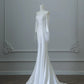 White simple fashion applique mermaid elegant long satin ball gown evening dress wedding dress nv4339