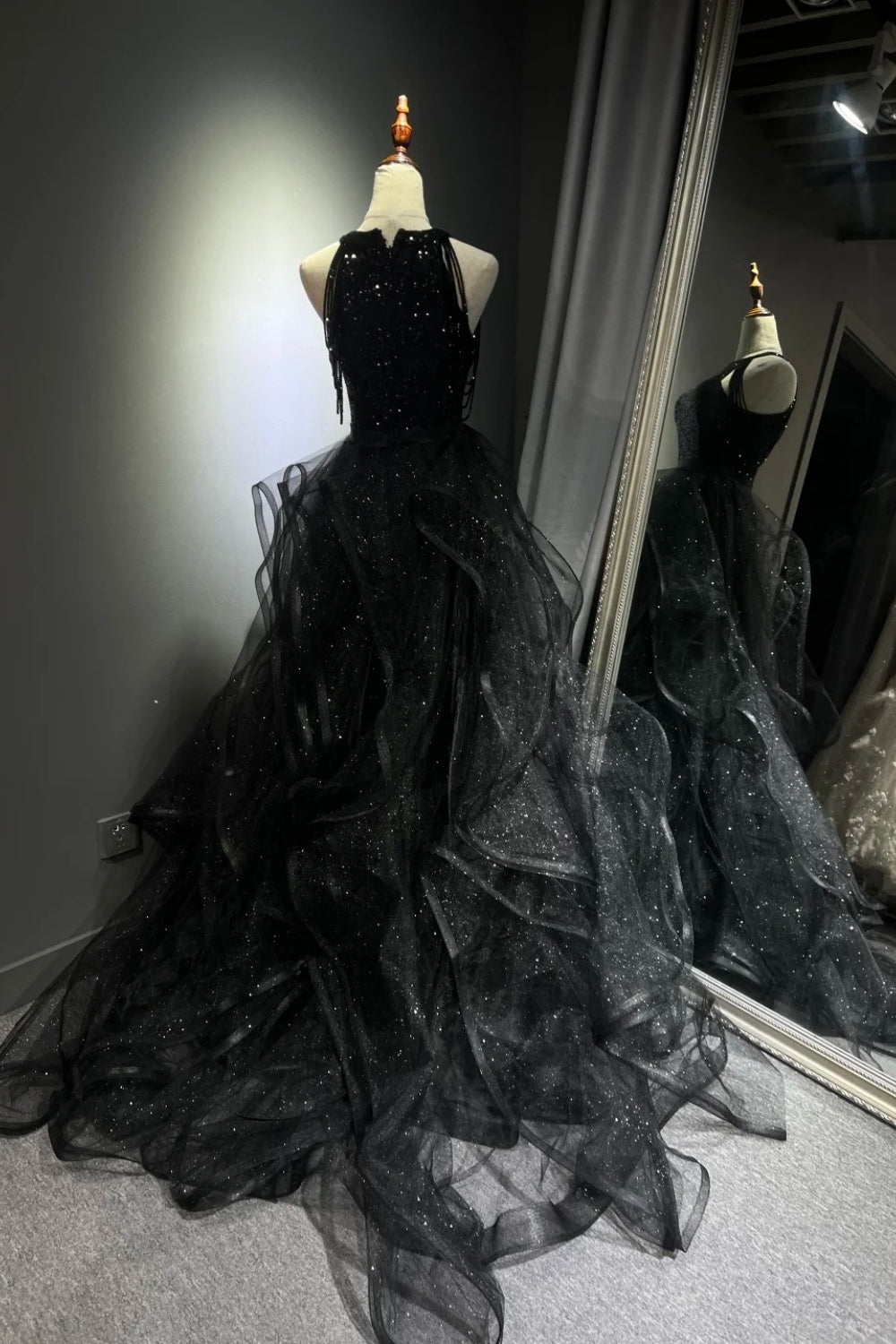 Black shiny long ball gown NV6624