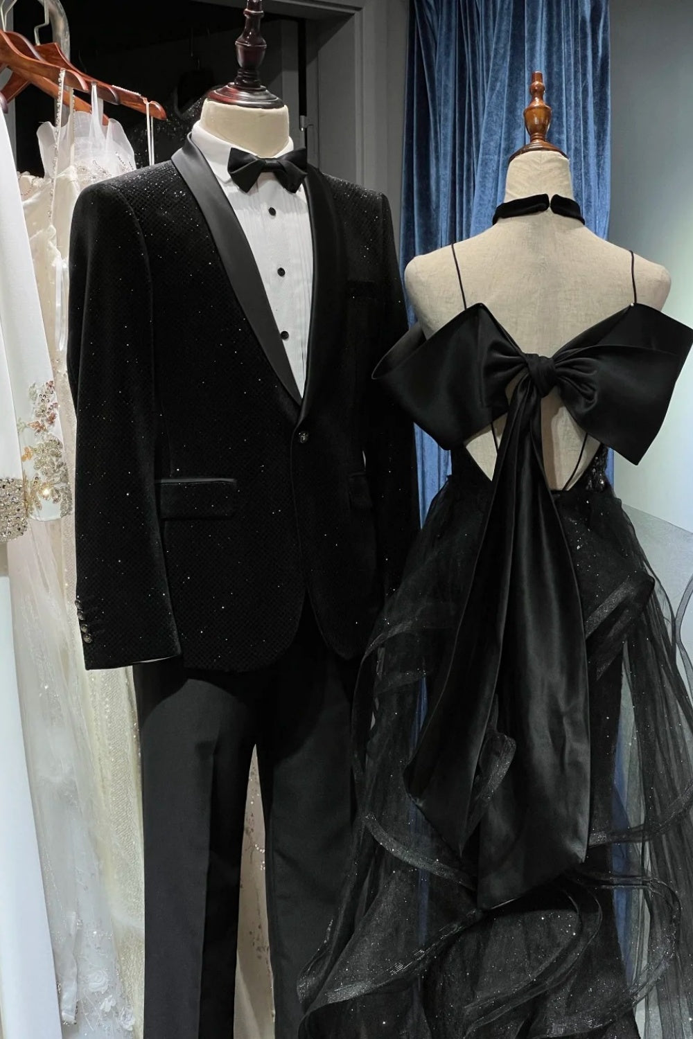 Black shiny long tulle ball dress NV6627