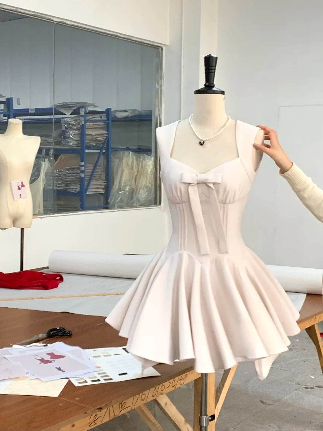 Pink Fashion Sweet Bow Short satin Homecoming Dress Prom Dress Birthday Dress nv4512