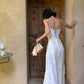 White Embellished Embroidery Gown: Thin Strap Backless, Flowy Chiffon, High-end Date Evening Gown NV6405
