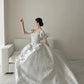 White Gorgeous Exquisite Beaded Floral Long Floor Length Train Satin Ball Gown Evening Gown Wedding Dress nv4069