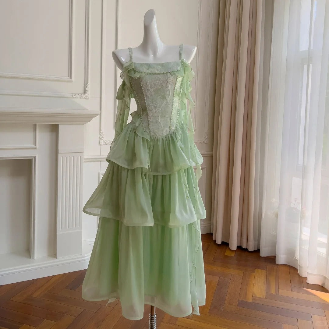 Green long chiffon tulle homecoming dress prom dress birthday party dress nv4669