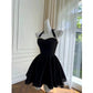 Black suspender short velvet homecoming dress prom dress birthday party dress nv4672