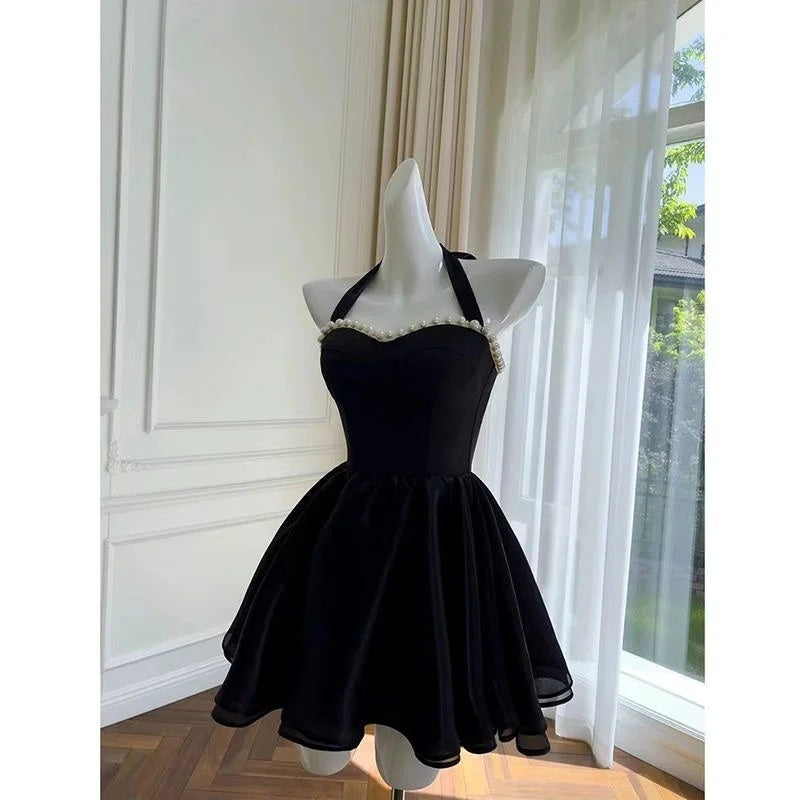 Black suspender short velvet homecoming dress prom dress birthday party dress nv4672