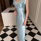 Light Blue Exquisite Beading Long Satin Ball Gown Evening Dress Party Dress nv4170
