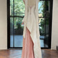 Modern Chinese Style Pink-White Contrast Strapless Shawl Pleated Train Gown - Elegant Dress for Engagement & Chinese Wedding  NV6361