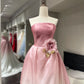 Romantic Luxury Style Pink-White Gradient Satin Strapless Train Ballgown - Elegant Dress for Engagement & Garden Wedding NV6359