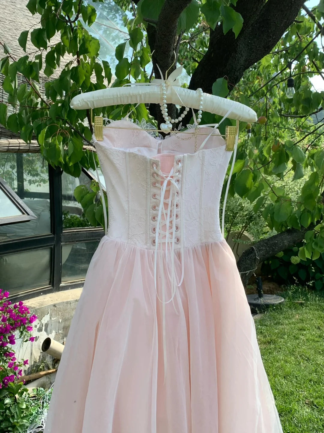 Pink Sweet Short Floral Tulle Homecoming Dress Birthday Party Dress nv4937