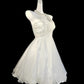 White stylish pleated pearl beaded short chiffon homecoming dress for birthdays nv5222
