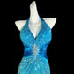 Vintage water blue exquisite beaded elegant strap long chiffon floor-length prom dress evening dress nv5234