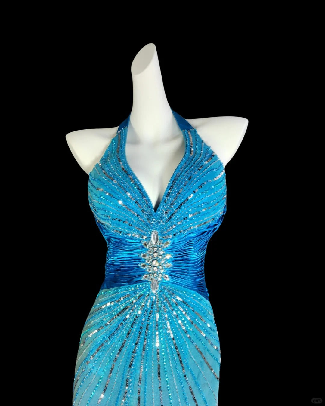 Vintage water blue exquisite beaded elegant strap long chiffon floor-length prom dress evening dress nv5234