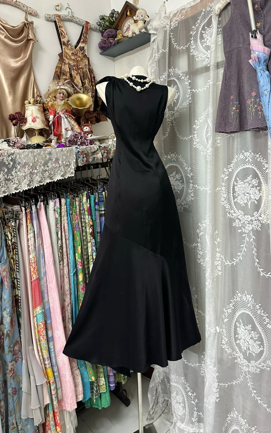 Retro black simple fashion long satin prom dress nv5426
