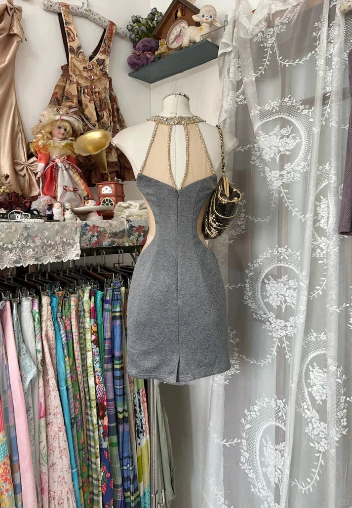 Grey Charming Homecoming Dress Beautiful Short Sexy Cutout Party Dress nv4303