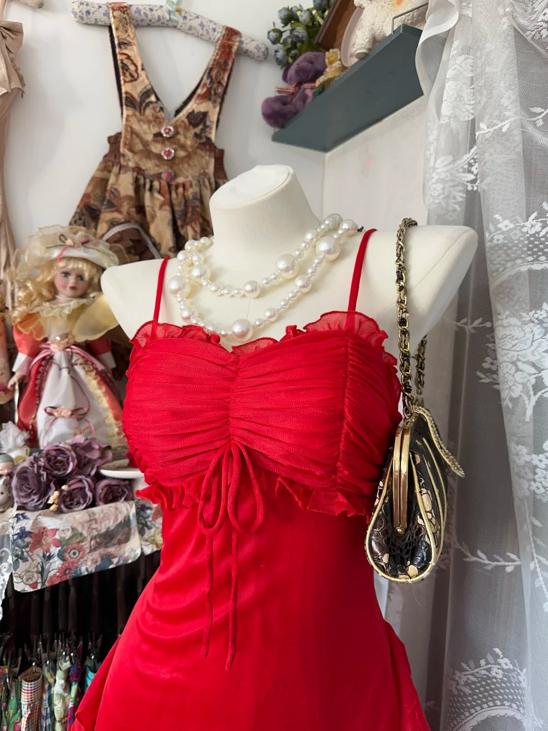 Red elegant simple vintage long chiffon homecoming dress prom dress party dress nv4623