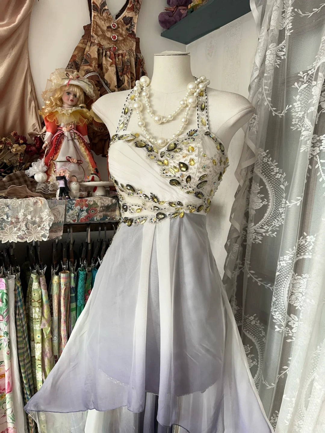 Brown Grey Rhinestone Short Chiffon Retro Fashion Homecoming Dress Birthday Party Dress nv4667