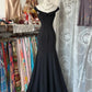 Black simple elegant satin long mermaid slim ball gown evening dress party dress nv4222