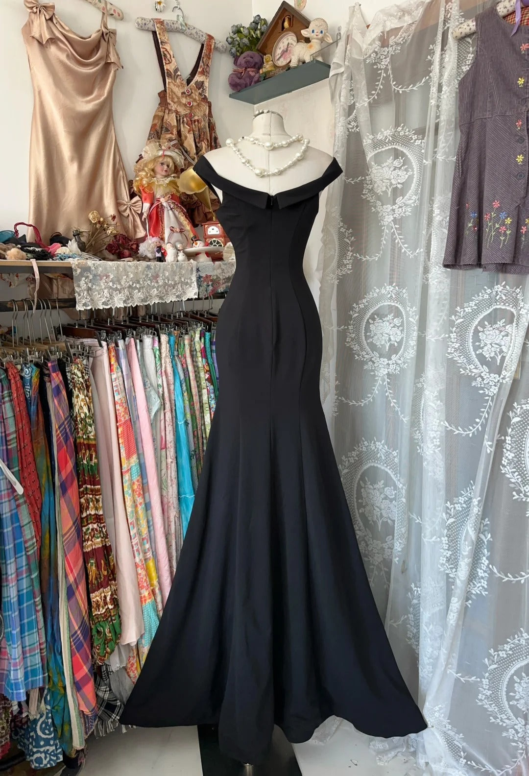 Black simple elegant satin long mermaid slim ball gown evening dress party dress nv4222