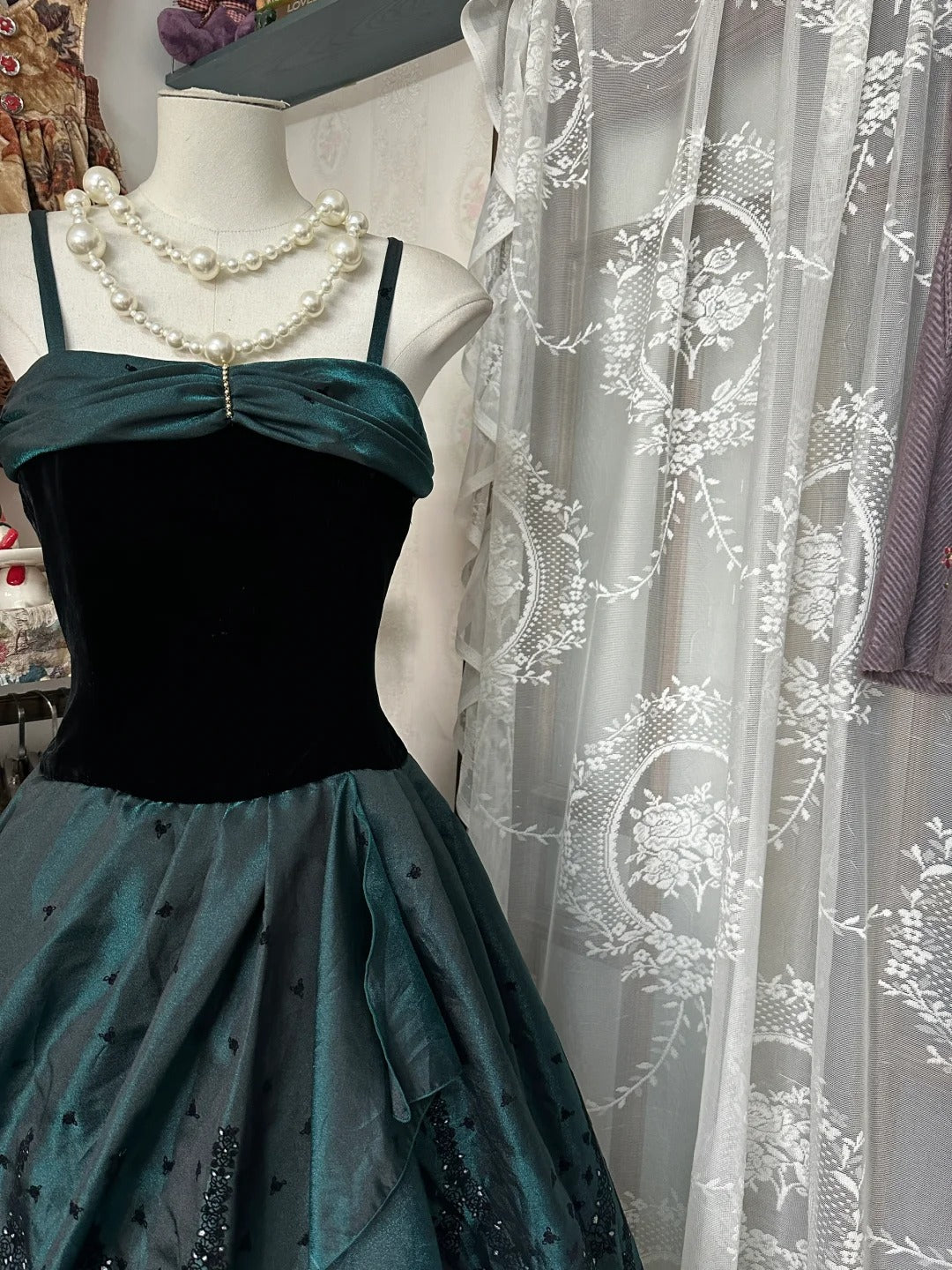 Green Vintage Long/Short Satin Homecoming Dress Prom Dress Party Dress nv4308