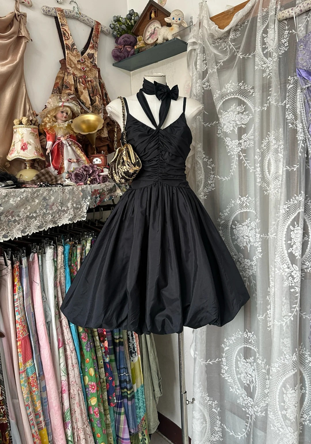Black vintage short fashion satin homecoming dress birthday party dress prom dress nv4620