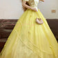 Yellow vintage elegant tulle long princess ball gown evening dress nv5003