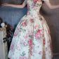 Charming pink vintage floral long satin prom dress nv5435