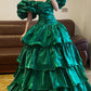 Sapphire Green Long Satin Ruffle Retro Fashion Long Satin Princess Ball Gown nv5047