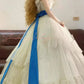 White blue floral vintage elegant long tulle ball gown evening dress nv5017