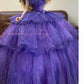 Purple applique vintage elegant long princess tulle ball gown nv5030
