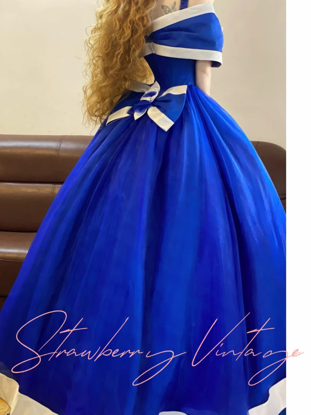 Blue Vintage Elegant Long Princess Satin Tulle Ball Gown nv5033
