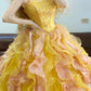 Langes Ballkleid aus Tüll mit gelbem Perlenverzierung und Farbverlauf im Prinzessinnenstil. nv5079