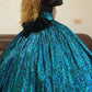 Blue floral vintage elegant floral long satin ball gown nv5016