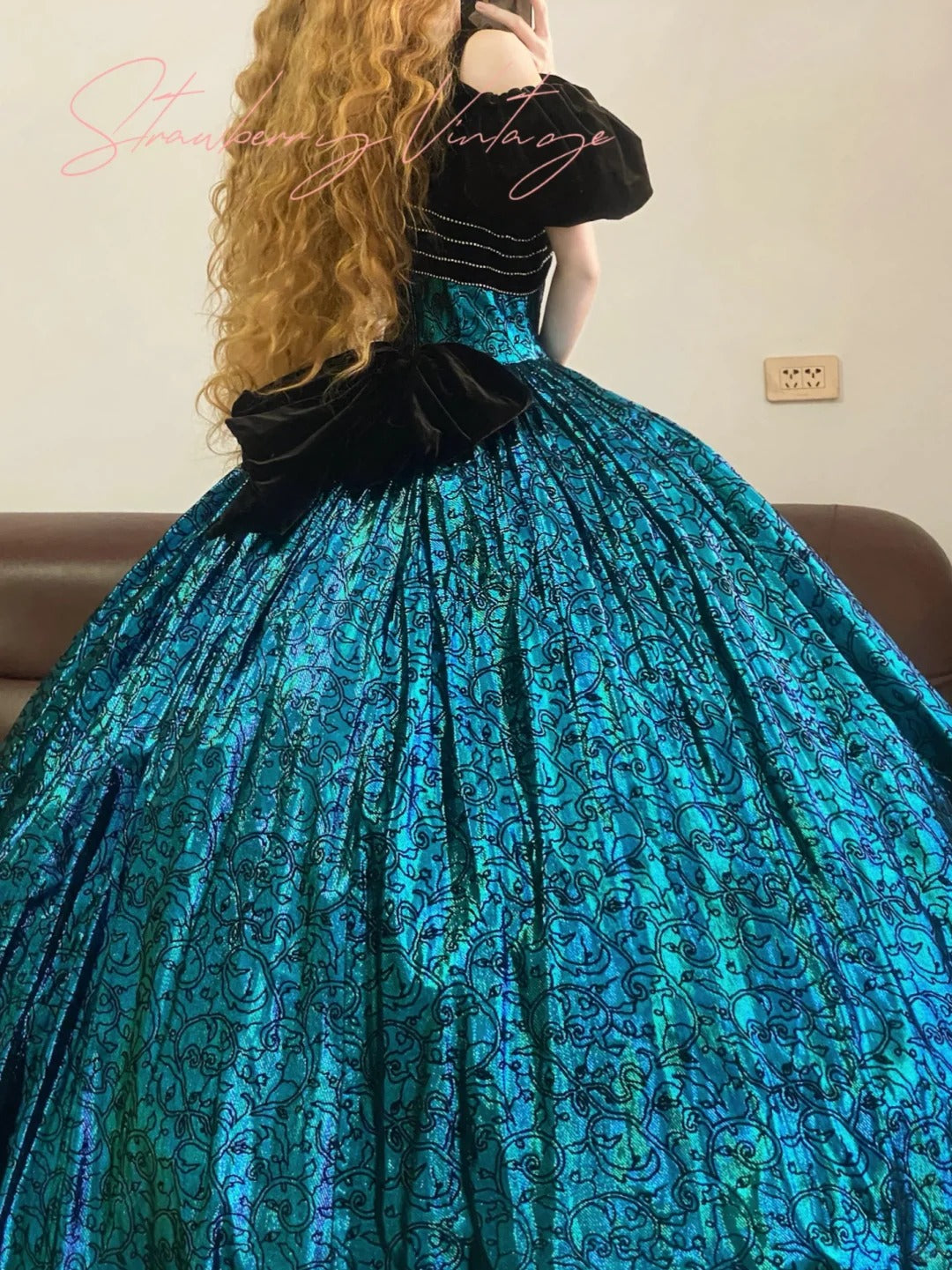 Blue floral vintage elegant floral long satin ball gown nv5016