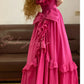 Pink Vintage Elegant Floral Long Satin Princess Evening Dress Birthday Party Dress nv5007