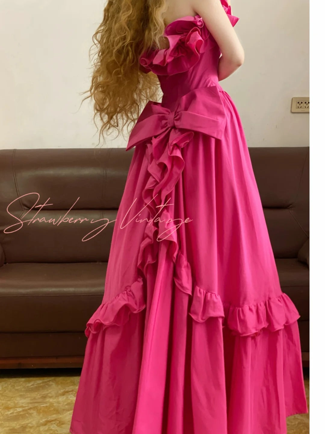 Pink Vintage Elegant Floral Long Satin Princess Evening Dress Birthday Party Dress nv5007