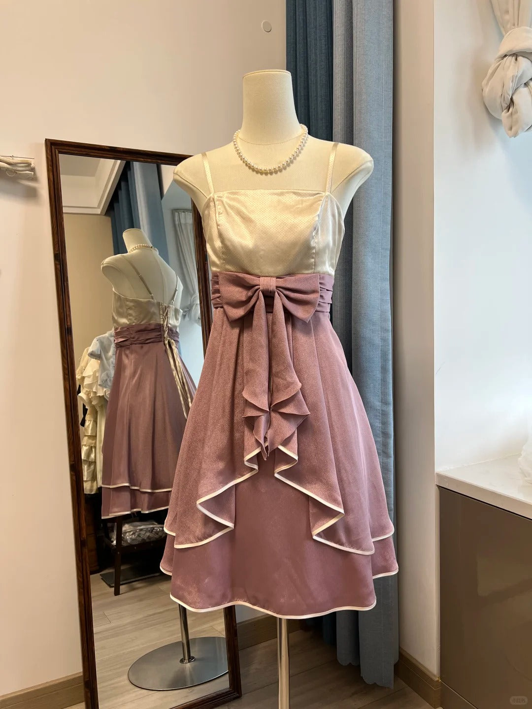 White pink contrast vintage short chiffon homecoming dress birthday party dress nv5096