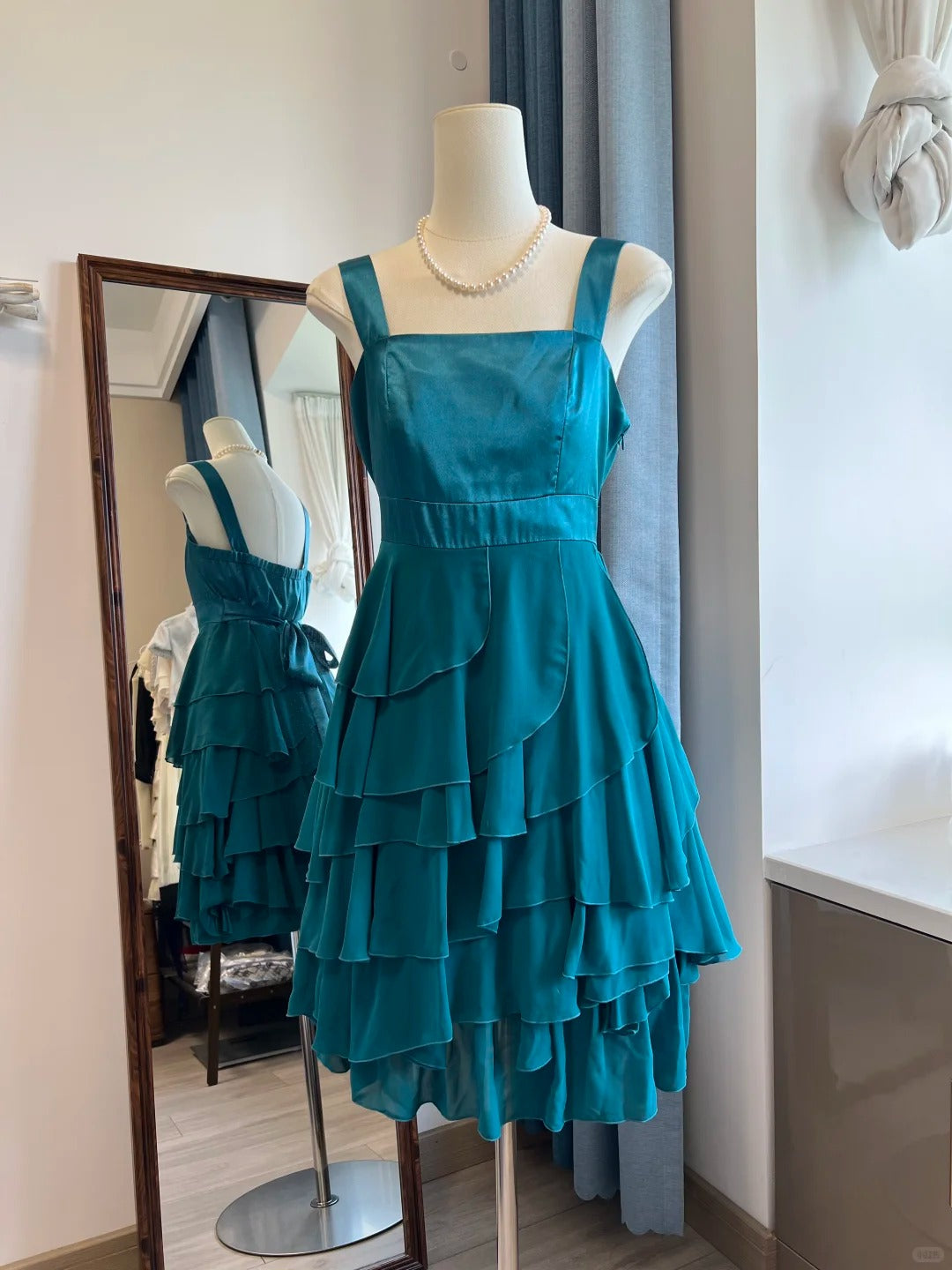 Peacock blue vintage short ruffled chiffon homecoming dress birthday party dress nv5100